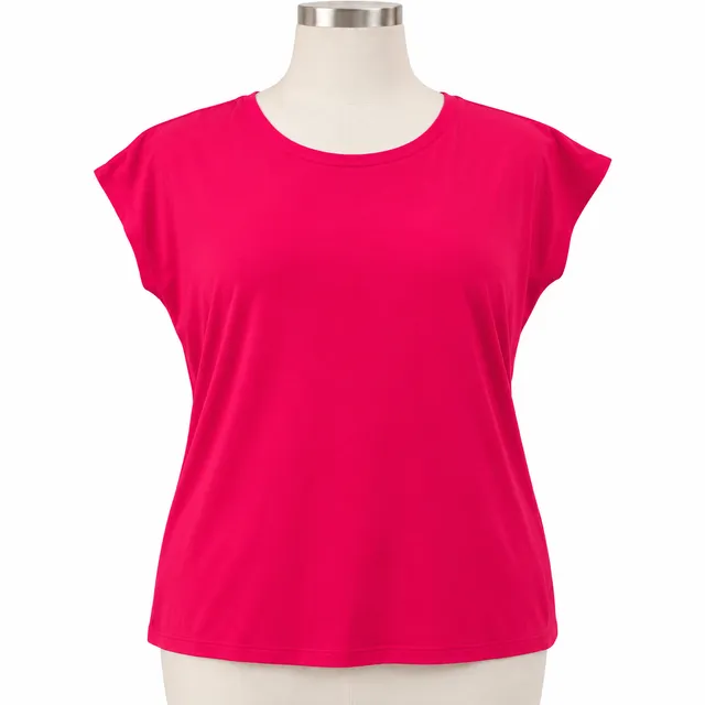 Isaac Mizrahi Live Essentials Cap Sleeve Top Size L Hot Pink Pleated Back