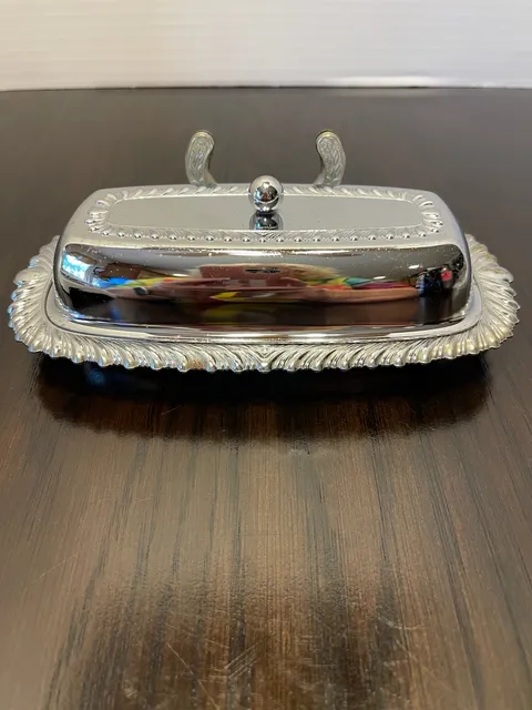 Vintage Silver Plated Covered Butter Dish With Ornate Lid Stand