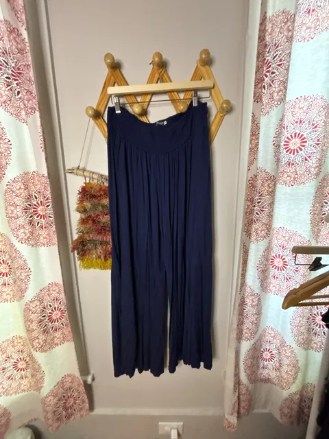 Earthbound Trading Co Smocked Wide Leg Pants Size XL Blue Boho Palazzo