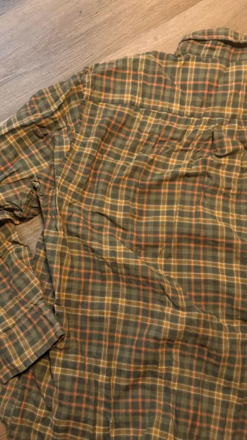 GH Bass Earth Plaid Flannel Shirt Size L Green Orange Long Sleeve