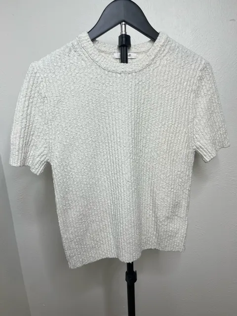 Madewell Ivory Textured Knit Short Sleeve Sweater Top