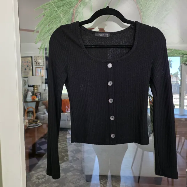Final Touch Black Ribbed Long Sleeve Top Size S
