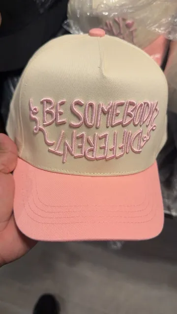 Be Somebody Different Embroidered Cream and Pink Trucker Hat