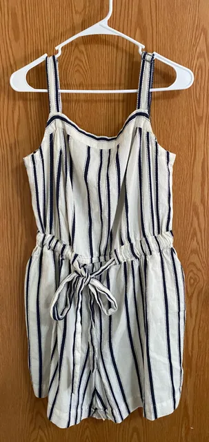 Lane Bryant Striped Romper Size 14 Blue White Tie Waist