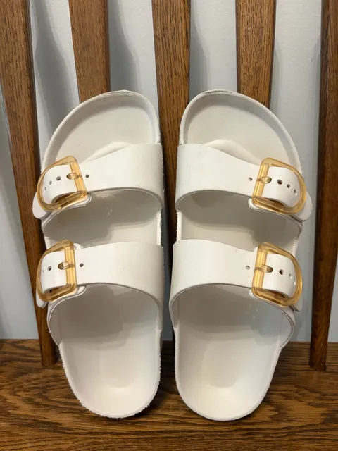 Sandals Womens Size 9 White Double Buckle Slides