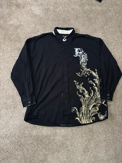 Early 2000s Phat Farm Phat Classics Long Sleeve Button Up Shirt Size 4X Black Gold