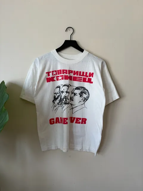 Vintage Communist Propaganda Game Over T-Shirt Size M White