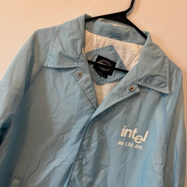 Vintage 90s Towncraft Intel Coach Jacket Windbreaker Blue Tech Promo Mens M Rare