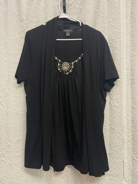 August Silk Woman Black Embellished Neckline Cardigan Shell Twin Set 1X Plus