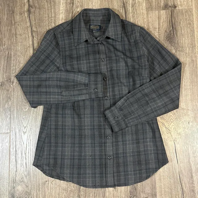 Pendleton Plaid Button Up Shirt Size S Grey Virgin Wool