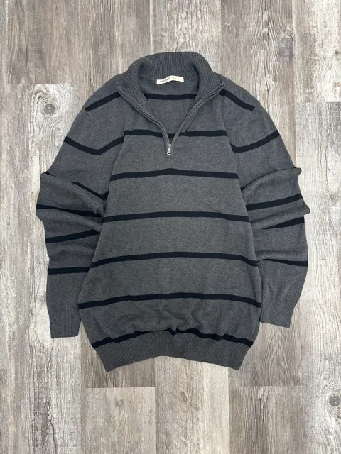Old Navy 1/4 Zip Sweater Size L Gray Striped