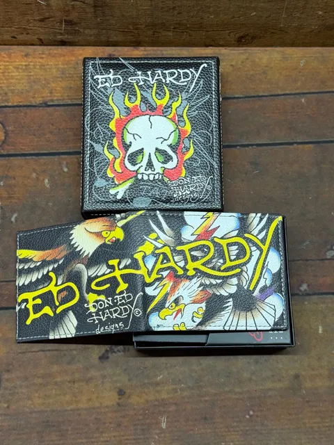 Ed Hardy Wallet And Box Set Skull Eagle Graphic