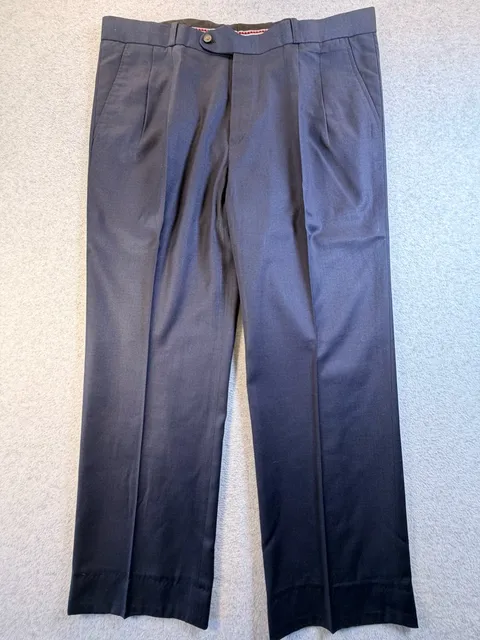 Custom Tailored Dress Pants Navy Blue Pleated Suit Trousers