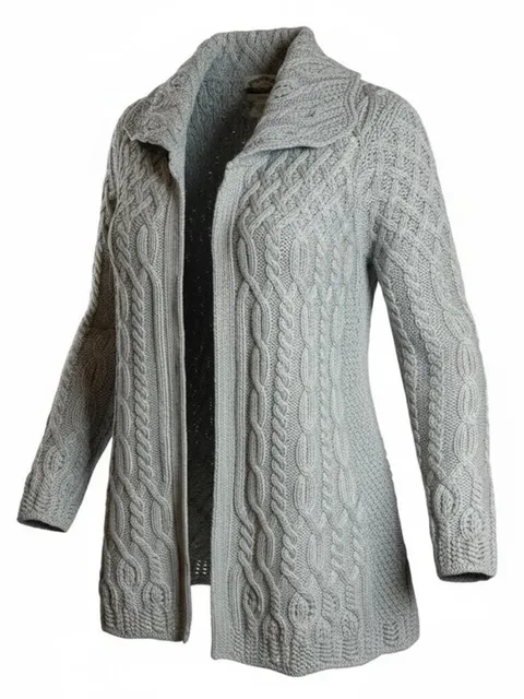 Aran Crafts Ireland Merino Wool Cable Knit Cardigan Sweater Gray Fisherman M