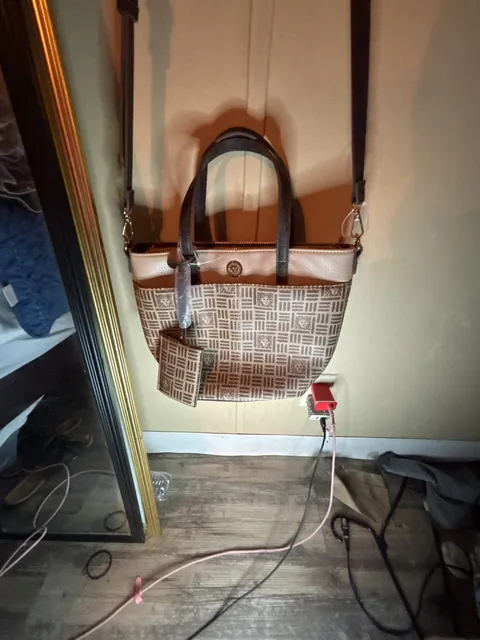 Anne Klein Monogram Tote Shoulder Bag Brown