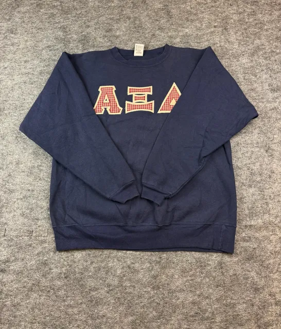 Cotton Deluxe Alpha Xi Delta Size XL Navy Plaid Applique Sweatshirt