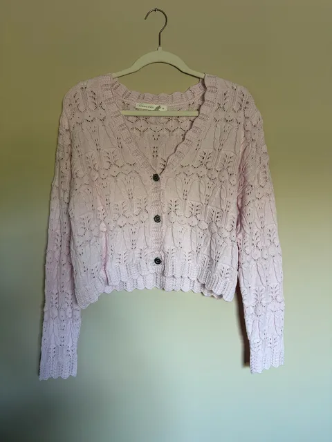 Altar'd State Cardigan Size S Pink Crochet Knit V-Neck