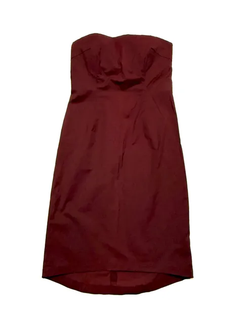 J.Crew Women's Dress 6 Quiet Luxury Old Money Y2K Whimsigoth Balletcore Burgundy Strapless Sheath Cocktail Cotton Blend Stretch High Low Hem Zip