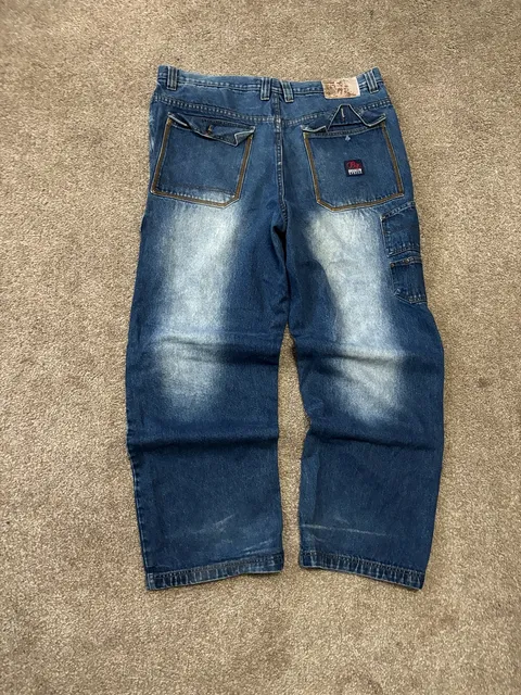 Early 2000s Brooklyn Xpress Baggy Cargo Jeans 40x34 Blue Denim Vintage Y2K