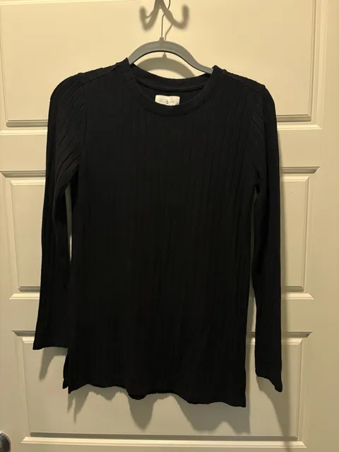 Lou & Grey Ribbed Long Sleeve Top Size XS Black