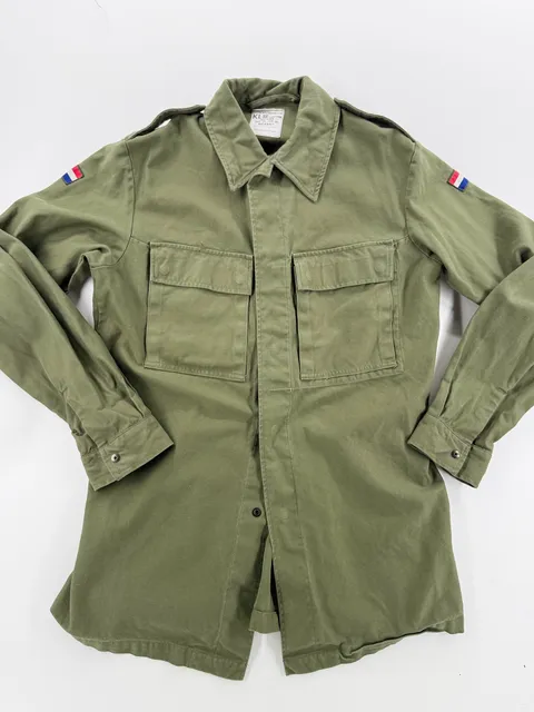 Vintage 1990 Dutch Army KL Rotkopf Field Jacket Shirt L Olive Military 100