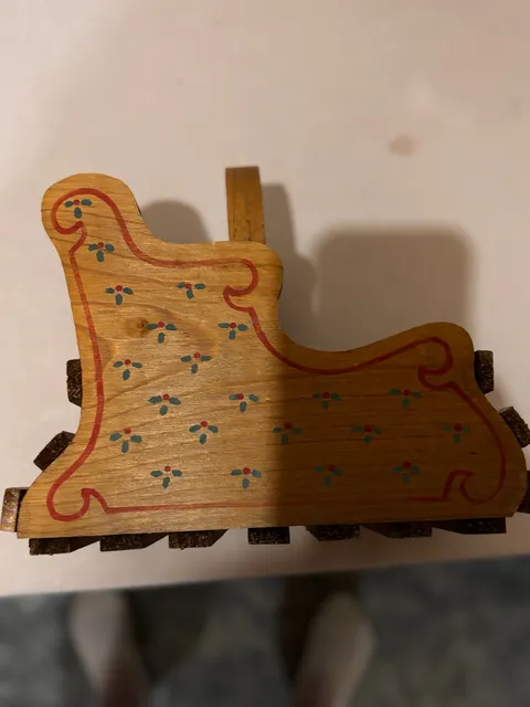Vintage Hand Painted Wooden Sleigh Mail Holder Handcrafted