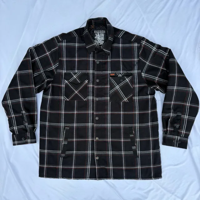 Dixxon Flannel Co Quilted Jacket XL Black White Plaid Live Fast Forever Shacket