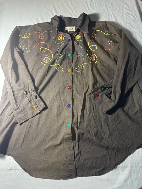 Vikki Vi Embellished Button Down Shirt Black