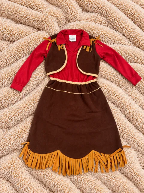 Cowgirl Costume Dress Fringe Vest Red Brown