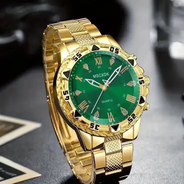 Mscxdk Luxury Gold Quartz 45mm Timepiece Green Dial