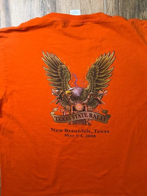 Y2K Texas State Rally 2008 T-Shirt Size L Orange Motorcycle American