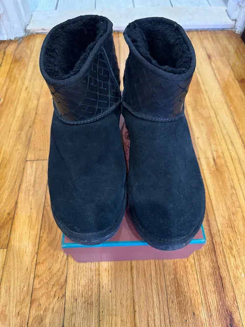UGG Classic Mini II Ugg Logo Black Suede Boots