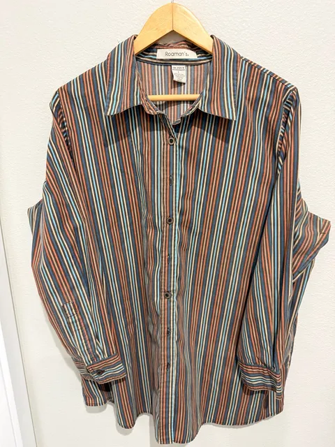 Vintage Roaman's Button Down Shirt Size L Striped Long Sleeve