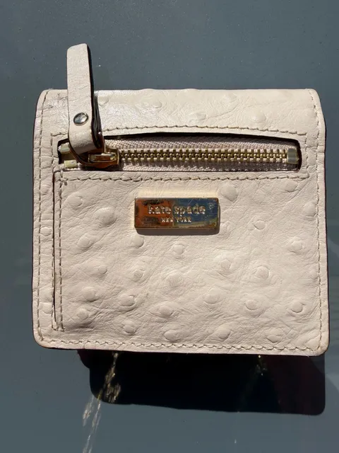 Kate Spade New York Ostrich Embossed Leather Wallet Cream