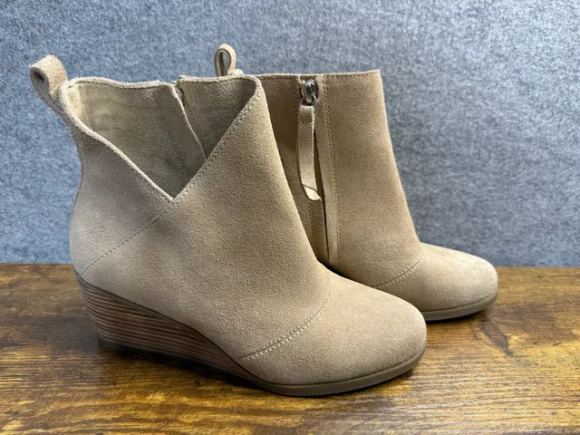 Toms Suede Wedge Ankle Boots Tan