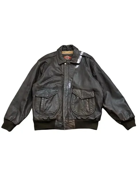 Vintage Classics Leather Bomber Jacket Size L Brown