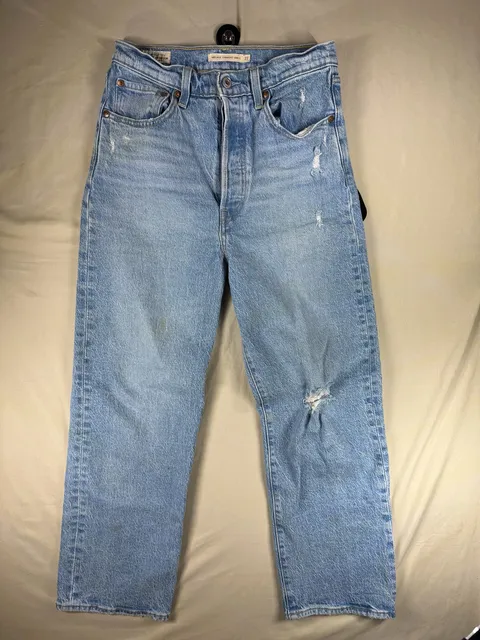 Levi's Ribcage Straight Ankle Jeans Size 27 Light Wash Distressed
