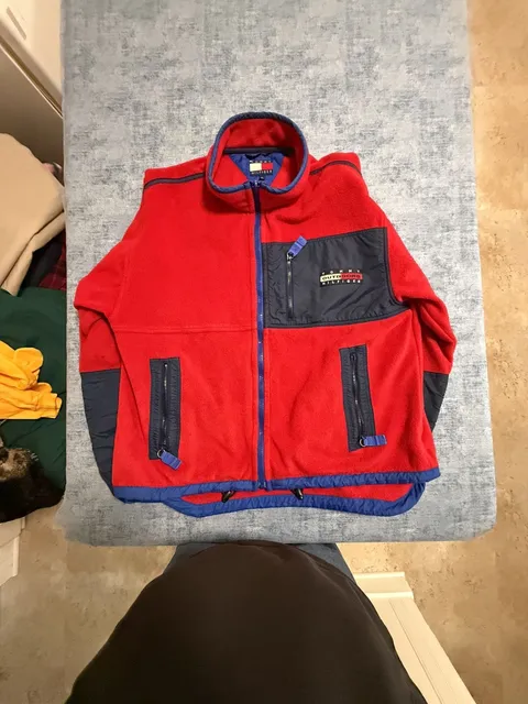 Tommy Hilfiger Outdoors Fleece Jacket XL Red Blue 90s vintage