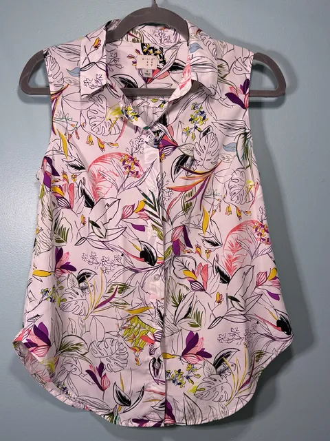 A New Day Floral Sleeveless Button-Down Shirt Size S