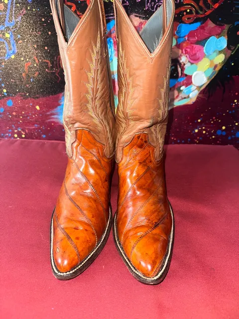 No.100 Vintage Exotic Eelskin Leather Western Cowboy Boots Brown
