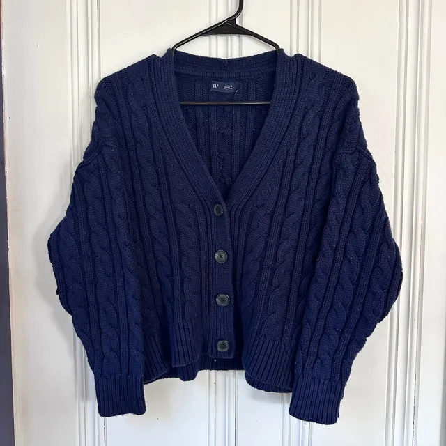 Gap Cable Knit Cardigan Sweater, Size S Petite Navy Blue