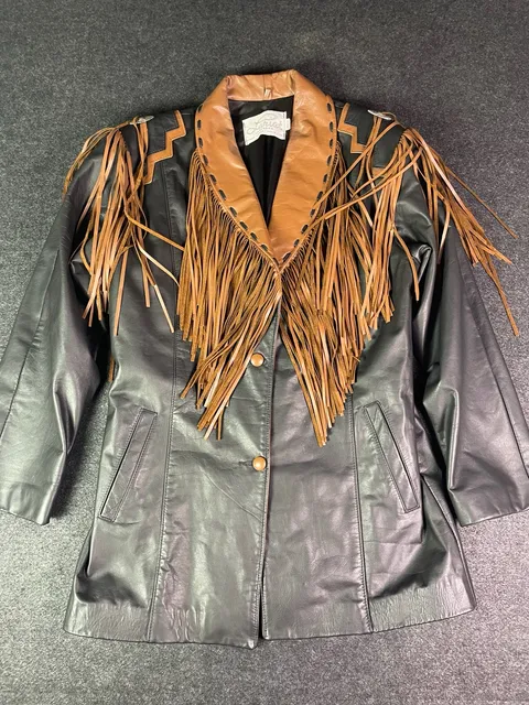 Lariat Leathers Fringe Leather Jacket Black Brown Western