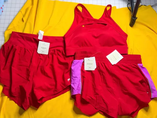 NWT Fabletics Activewear Set Red Sports Bra And 2 pairs of Shorts Women SizeS