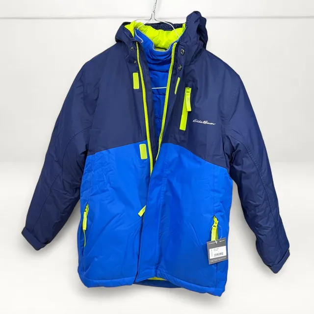 Eddie Bauer 3-in-1 Ski Jacket Kids L (14) Navy Blue Lime Puffer Coat
