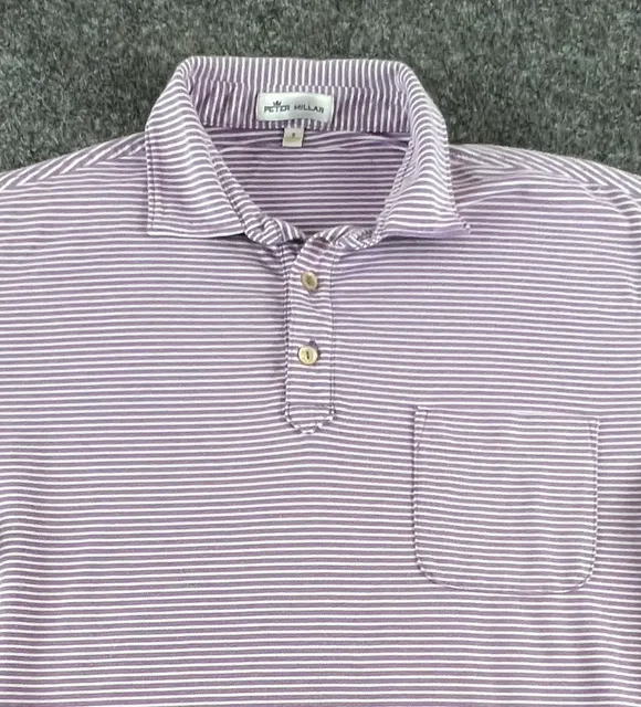 Peter Millar Stripe Polo Size S Purple White Short Sleeve Pocket Shirt