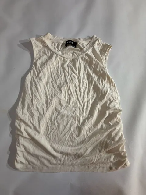CIDER Off White Ribbed High Neck Sleeveless Tank Top Size 1XL