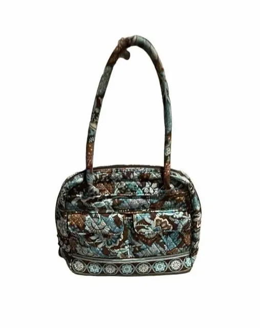 Vera Bradley Rey Java Blue Brown Quilted Cotton Satchel Handbag