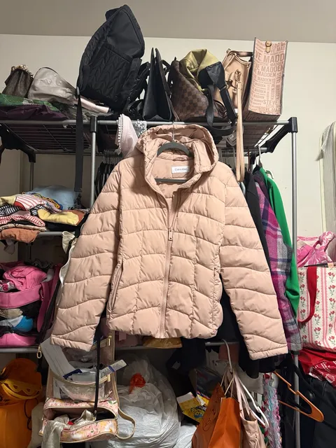 Women M Medium Soft Pink Zip Hooded Fleece-Lined Puffer Coat ...,