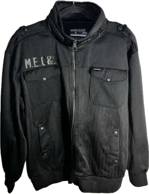Marc Ecko Cut & Sew Jacket Size XL Black Full Zip Pinstripe Cotton Blend