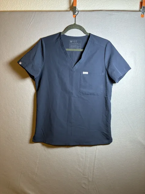 FIGS Technical Collection Scrub Top Size S Dark Blue V-Neck Pocket